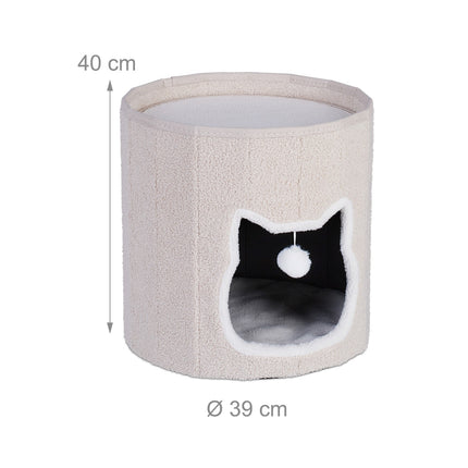 Foldable Beige Cat Cave with Cushion and Toy