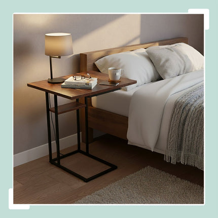 Foldable C-Shaped Side Table, Wood-Effect, Black Frame