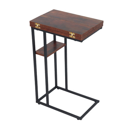 Foldable C-Shaped Side Table, Wood-Effect, Black Frame