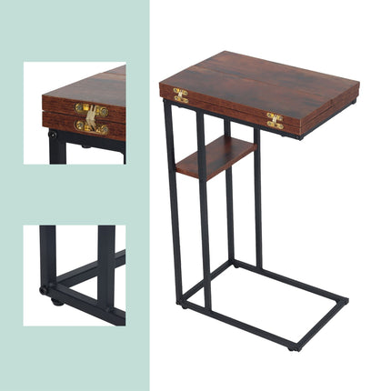 Foldable C-Shaped Side Table, Wood-Effect, Black Frame