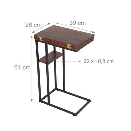 Foldable C-Shaped Side Table, Wood-Effect, Black Frame