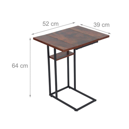 Foldable C-Shaped Side Table, Wood-Effect, Black Frame