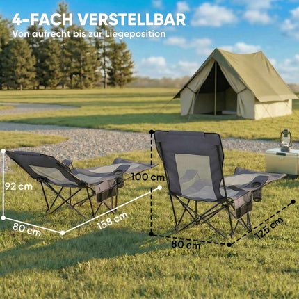 Foldable Camping Chair Set with Adjustable Backrest & Footrest