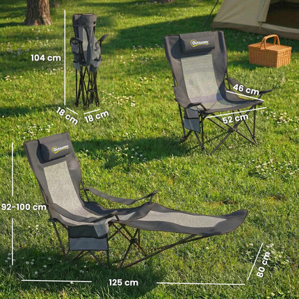 Foldable Camping Chair Set with Adjustable Backrest & Footrest
