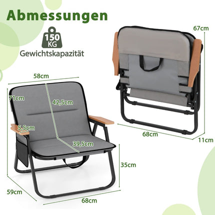 Foldable Camping Chairs Set with Cushion & Side Pocket