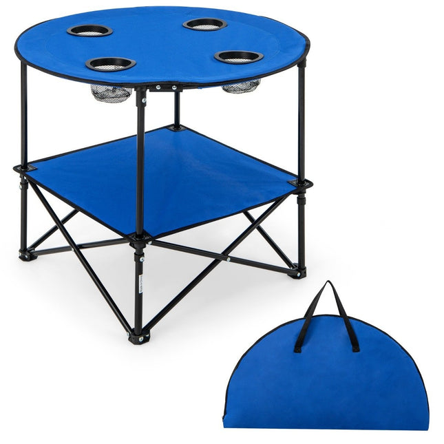 Klappbarer Campingtisch mit Getränkehaltern und Tragetasche, 2-stufiger Angeltisch, Picknicktisch