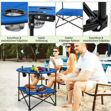 Klappbarer Campingtisch mit Getränkehaltern und Tragetasche, 2-stufiger Angeltisch, Picknicktisch