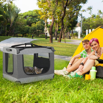 Faltbare Katzentransportbox, XL, 4 feststellbare Rollen, Netztüren