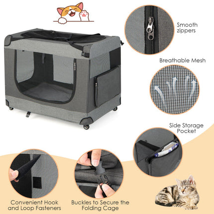 Faltbare Katzentransportbox, XL, 4 feststellbare Rollen, Netztüren