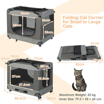 Faltbare Katzentransportbox, XL, 4 feststellbare Rollen, Netztüren