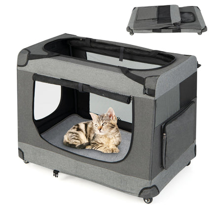 Faltbare Katzentransportbox, XL, 4 feststellbare Rollen, Netztüren