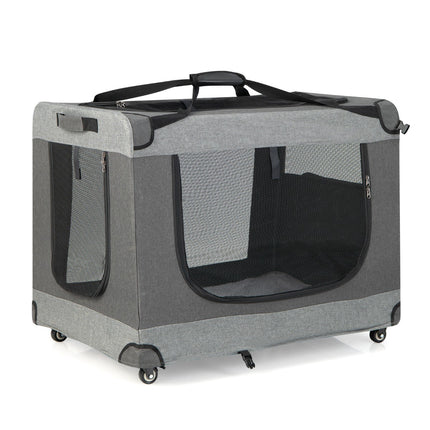 Faltbare Katzentransportbox, XL, 4 feststellbare Rollen, Netztüren