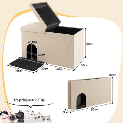 Zusammenklappbare Katzenhaus-Bank – Verstecktes Katzenklo, 90x50x50 cm