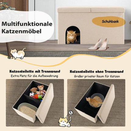Zusammenklappbare Katzenhaus-Bank – Verstecktes Katzenklo, 90x50x50 cm
