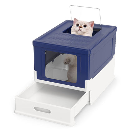 Faltbares Katzenklo mit Deckel und ausziehbarer Schublade, Blau