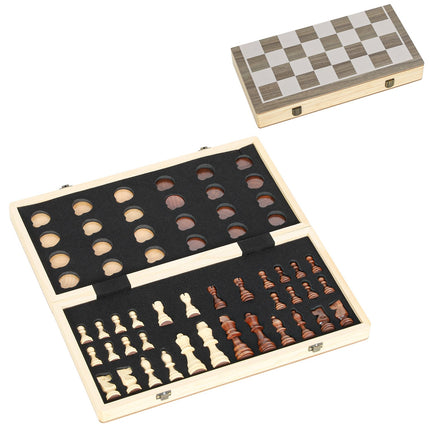 Foldable Chess & Checkers Set, Walnut, Compact Case