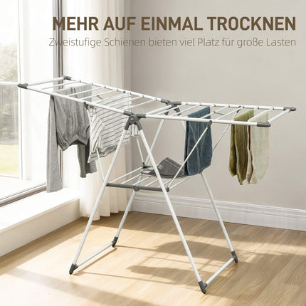 Foldable Clothes Drying Rack, 2-Tier, Adjustable Wings, Metal