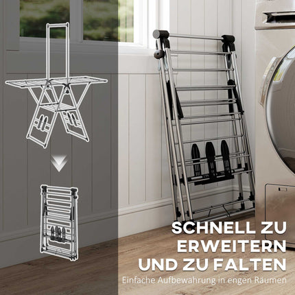 Faltbarer Wäscheständer, verstellbare Flügel, Edelstahl