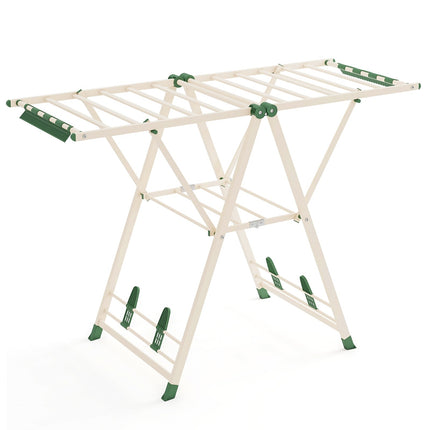 Foldable Clothes Drying Rack with Adjustable Wings, Beige