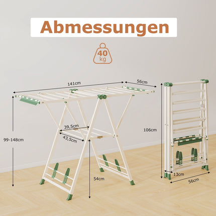Foldable Clothes Drying Rack with Adjustable Wings, Beige