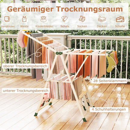 Foldable Clothes Drying Rack with Adjustable Wings, Beige
