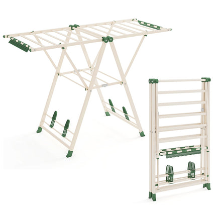 Foldable Clothes Drying Rack with Adjustable Wings, Beige