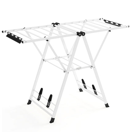 Foldable Clothes Drying Rack with Adjustable Wings, White