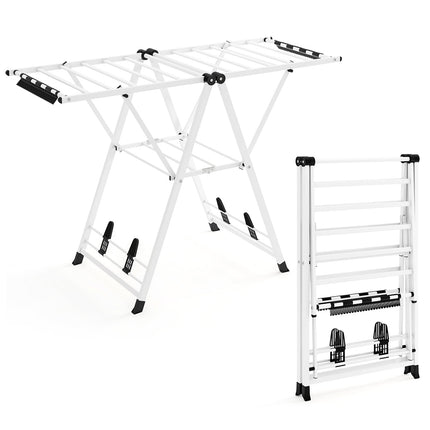 Foldable Clothes Drying Rack with Adjustable Wings, White