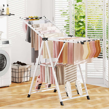 Foldable Clothes Drying Rack with Adjustable Wings, White
