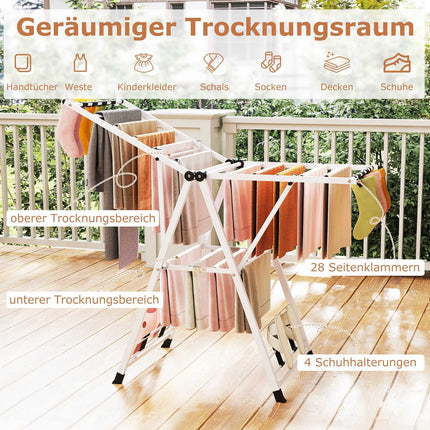 Foldable Clothes Drying Rack with Adjustable Wings, White