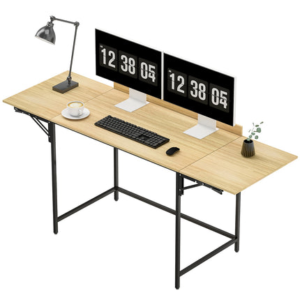 Klappbarer Computertisch mit 2 ausziehbaren Platten, Eiche/Schwarz