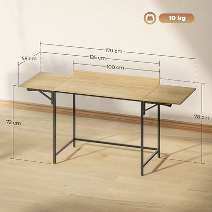 Klappbarer Computertisch mit 2 ausziehbaren Platten, Eiche/Schwarz