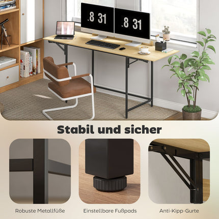 Klappbarer Computertisch mit 2 ausziehbaren Platten, Eiche/Schwarz