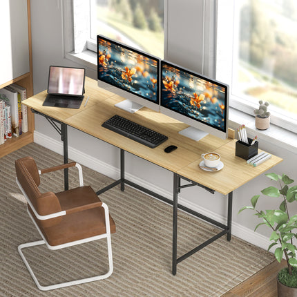 Klappbarer Computertisch mit 2 ausziehbaren Platten, Eiche/Schwarz