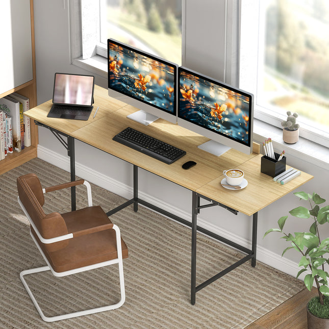 Klappbarer Computertisch mit 2 ausziehbaren Platten, Eiche/Schwarz