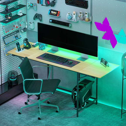 Klappbarer Computertisch mit 2 ausziehbaren Platten, Eiche/Schwarz