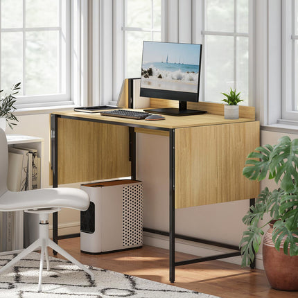 Klappbarer Computertisch mit 2 ausziehbaren Platten, Eiche/Schwarz
