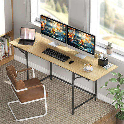 Klappbarer Computertisch mit 2 ausziehbaren Platten, Eiche/Schwarz