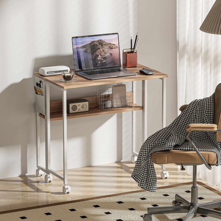 Foldable Desk with Open Shelf, Natural Wood Finish