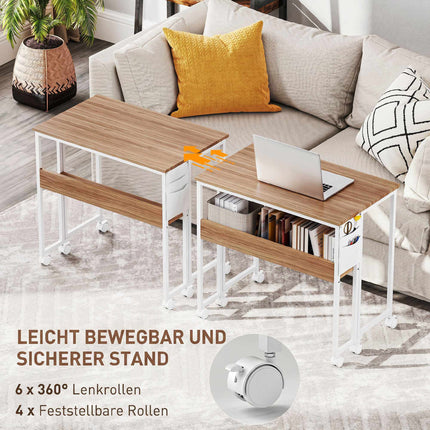 Foldable Desk with Open Shelf, Natural Wood Finish