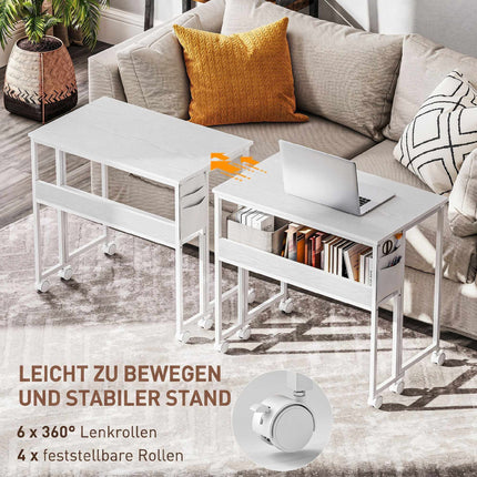 Foldable Desk with Shelf, White, 50-21 cm Depth