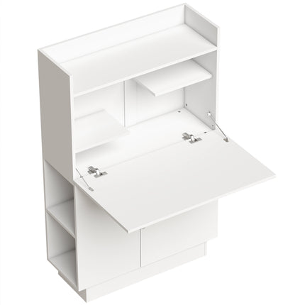 Klappbarer Schreibtisch mit Regalen und Schrank, 128 cm, Weiß
