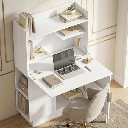 Klappbarer Schreibtisch mit Regalen und Schrank, 128 cm, Weiß