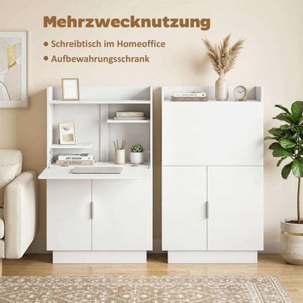 Klappbarer Schreibtisch mit Regalen und Schrank, 128 cm, Weiß