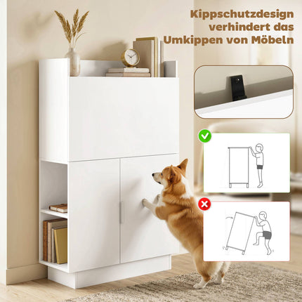 Klappbarer Schreibtisch mit Regalen und Schrank, 128 cm, Weiß