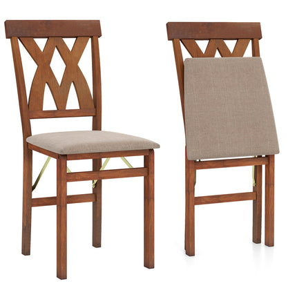 Foldable Dining Chairs Set, Padded Seat, Brown, 2-Pack