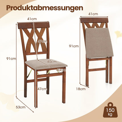 Foldable Dining Chairs Set, Padded Seat, Brown, 2-Pack