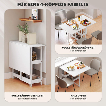 Foldable Dining Table, Industrial Design, Seats 4, White