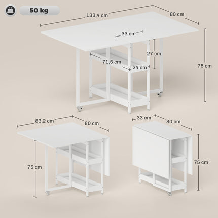 Foldable Dining Table, Industrial Design, Seats 4, White