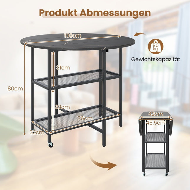 Klappbarer Esstisch, Marmoroptik, für 2-4 Personen, Schwarz